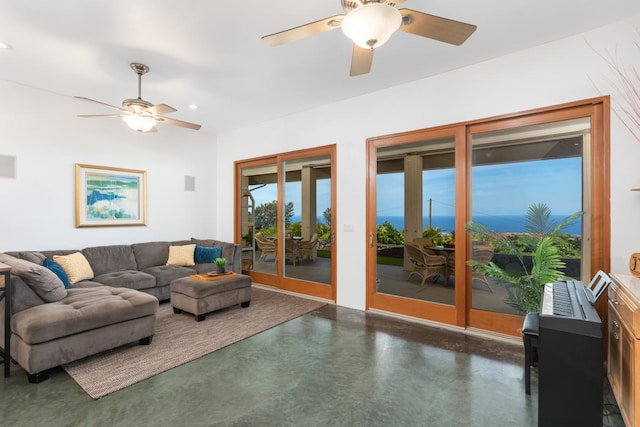 73-1125 Hamanamana St, Kailua-Kona, HI 96740 - living area featuring ceiling fan, finished concrete floors, and recessed lighting