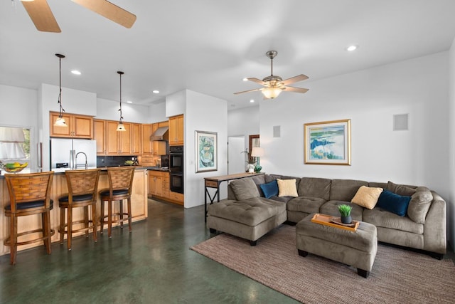 73-1125 Hamanamana St, Kailua-Kona, HI 96740 - living area featuring ceiling fan, concrete floors, and recessed lighting