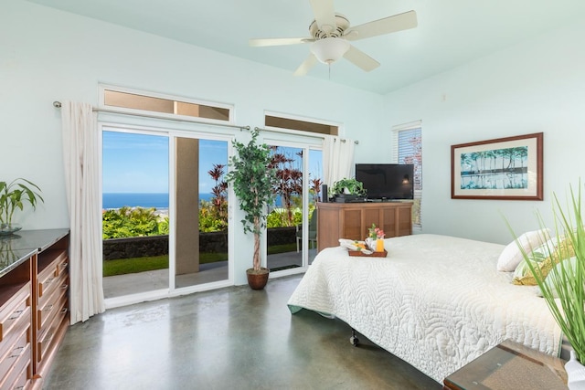 73-1125 Hamanamana St, Kailua-Kona, HI 96740 - bedroom with access to exterior, concrete floors, and ceiling fan