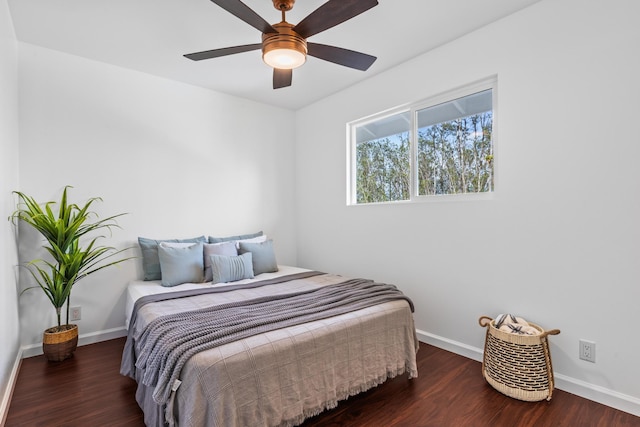 16-2097 Azure Dr, Pahoa, HI 96778 - bedroom with wood finished floors, baseboards, and ceiling fan