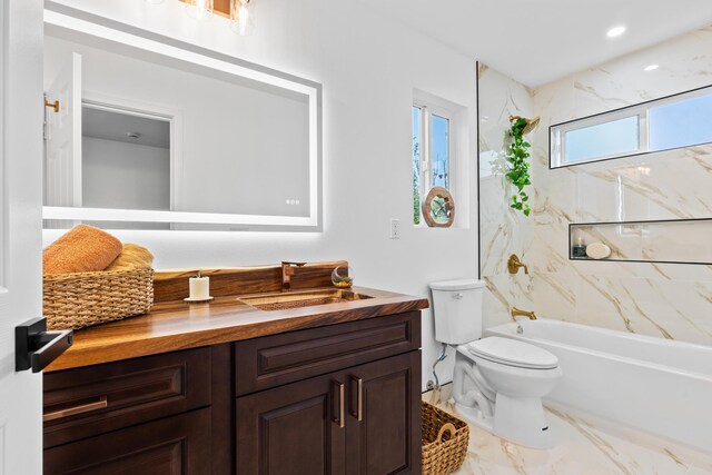 16-2097 Azure Dr, Pahoa, HI 96778 - full bath featuring marble finish floors, vanity, toilet, and shower / tub combination