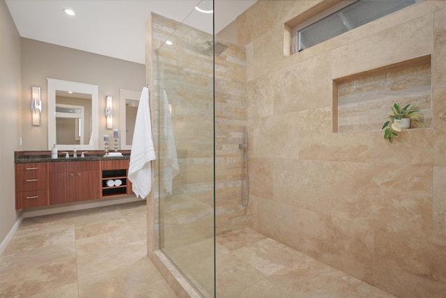 75-2620 Keopu Lani Rd, Holualoa, HI 96725 - bathroom featuring walk in shower, vanity, and recessed lighting
