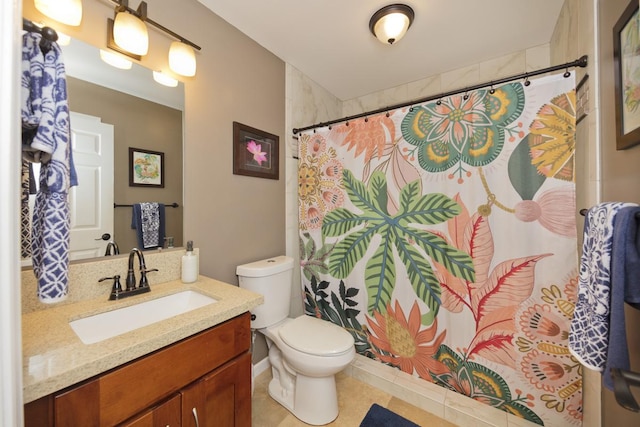 12-160 Moanauli Loop, Pahoa, HI 96778 - bathroom featuring vanity, toilet, a shower with curtain, and tile patterned floors