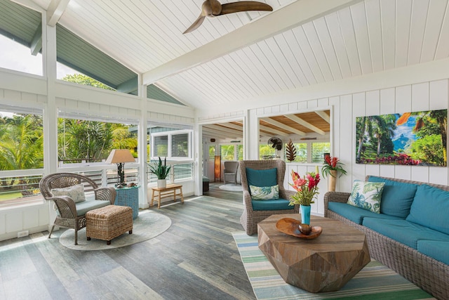 5-7330 Kuhio Hwy Unit B, Hanalei, HI 96714 - sunroom with outdoor lounge area and ceiling fan
