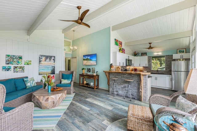 5-7330 Kuhio Hwy Unit B, Hanalei, HI 96714 - living room featuring ceiling fan and dark wood-style flooring