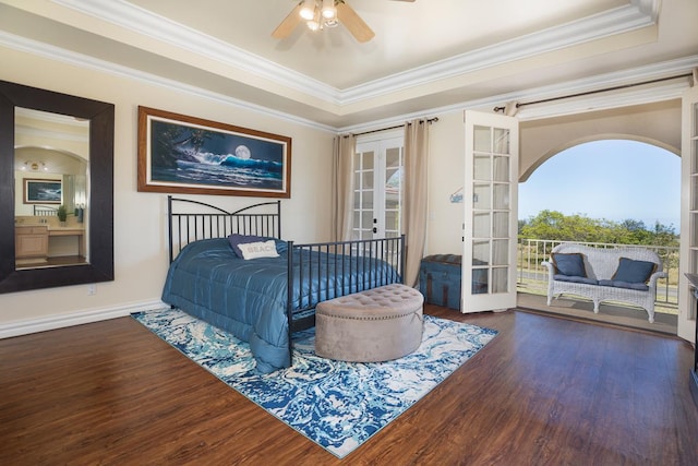 71-1714 Puu Napoo Dr, Kailua-Kona, HI 96740 - bedroom featuring wood finished floors, access to exterior, ornamental molding, french doors, and baseboards