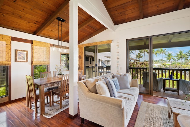 1870 Hoone Rd Unit 600, Koloa, HI 96756 - living room with wooden ceiling and dark wood finished floors