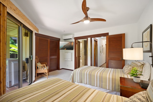 1870 Hoone Rd Unit 600, Koloa, HI 96756 - bedroom featuring a wall mounted AC, a ceiling fan, and carpet