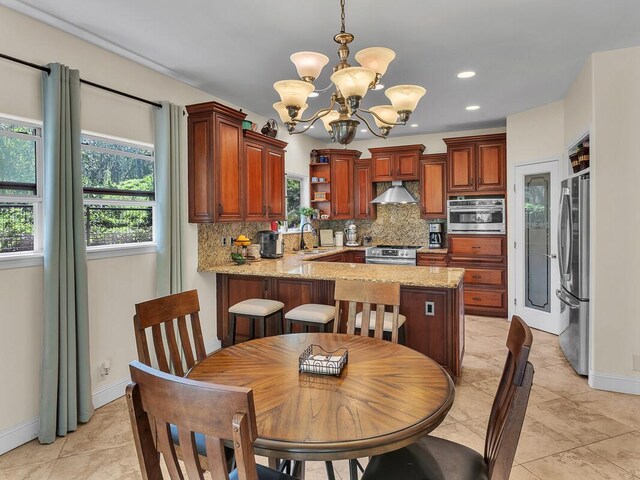 71-1371 Puu Kamanu Ln, Kailua-Kona, HI 96740 - dining area with a chandelier, baseboards, recessed lighting, and light tile patterned floors