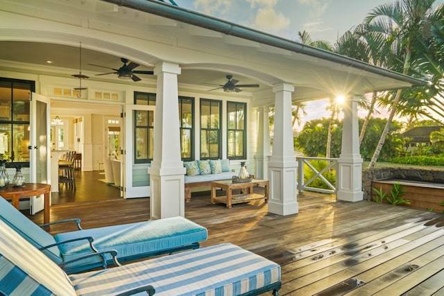 2640 Uluwehi St, Koloa, HI 96756 - wooden terrace with ceiling fan and outdoor lounge area