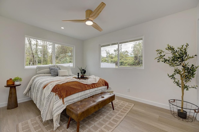 16-2119 Tangerine Dr, Pahoa, HI 96778 - bedroom featuring light wood-type flooring, baseboards, recessed lighting, and ceiling fan