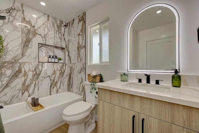 16-2119 Tangerine Dr, Pahoa, HI 96778 - full bathroom with toilet, vanity, bathtub / shower combination, and recessed lighting