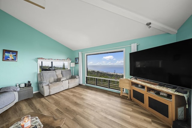 88-1650 Papio Dr, Captain Cook, HI 96704 - living area with beam ceiling, wood finished floors, and high vaulted ceiling