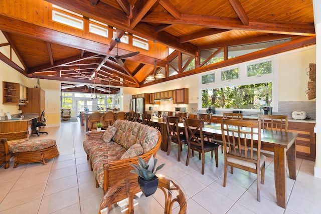 78-134 Holua Rd, Kailua-Kona, HI 96740 - dining space with wooden ceiling and light tile patterned floors