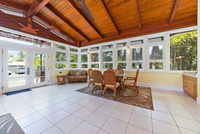 78-134 Holua Rd, Kailua-Kona, HI 96740 - sunroom with tile patterned floors, french doors, wooden ceiling, and baseboards
