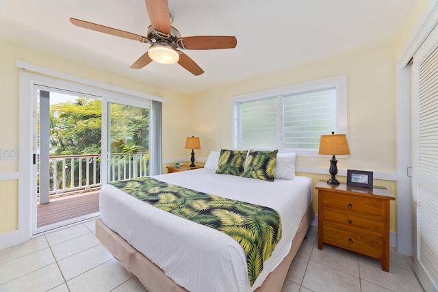78-134 Holua Rd, Kailua-Kona, HI 96740 - bedroom with access to outside, light tile patterned floors, a closet, and ceiling fan