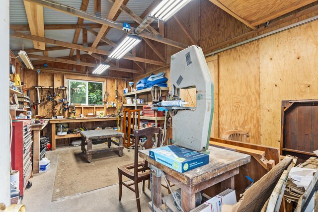 15-1518 20th Ave, Hilo, HI 96749 - miscellaneous room with a workshop area, unfinished concrete flooring, and wood walls