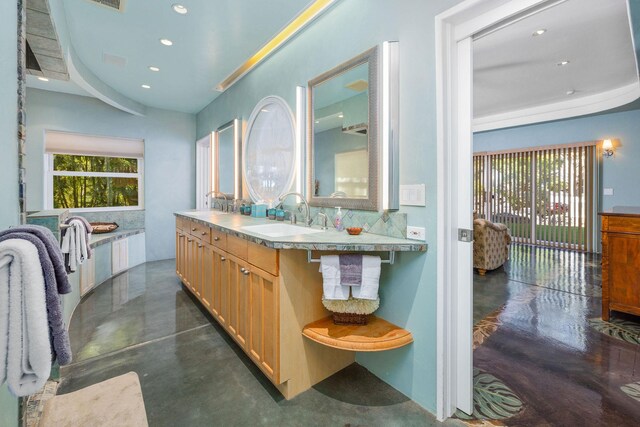 71-1410 Puu Kamanu Ln, Kailua-Kona, HI 96740 - full bathroom featuring finished concrete floors, vanity, and recessed lighting