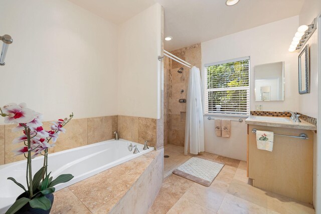 71-1410 Puu Kamanu Ln, Kailua-Kona, HI 96740 - full bath with a garden tub, vanity, tiled shower, recessed lighting, and tile patterned floors