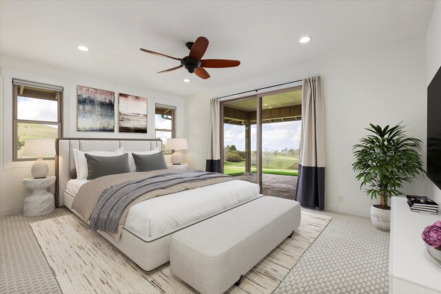 67-1027 Wainoenoe Rd, Kamuela, HI 96743 - bedroom with access to outside, baseboards, light colored carpet, and recessed lighting