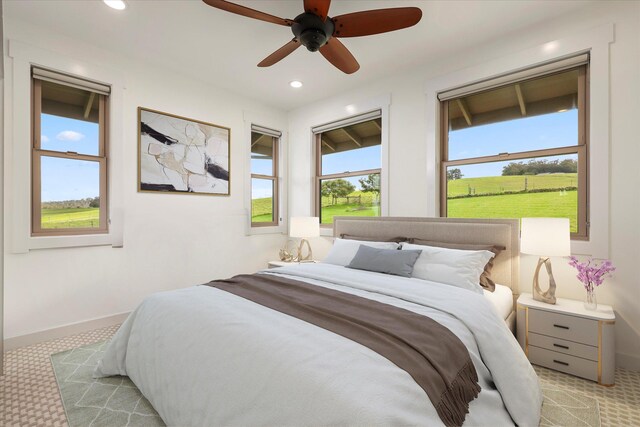 67-1027 Wainoenoe Rd, Kamuela, HI 96743 - bedroom featuring light carpet, baseboards, recessed lighting, and ceiling fan