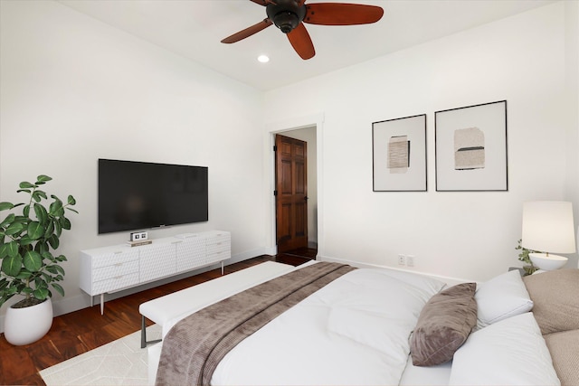 67-1027 Wainoenoe Rd, Kamuela, HI 96743 - bedroom with baseboards, wood finished floors, recessed lighting, and a ceiling fan