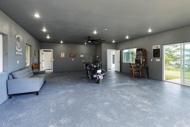 36-574 Spencer Rd, Laupahoehoe, HI 96764 - living room featuring recessed lighting, ceiling fan, and finished concrete floors