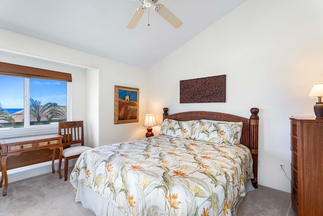 75-5919 Alii Dr Unit U23, Kailua-Kona, HI 96740 - bedroom featuring light carpet, lofted ceiling, and ceiling fan