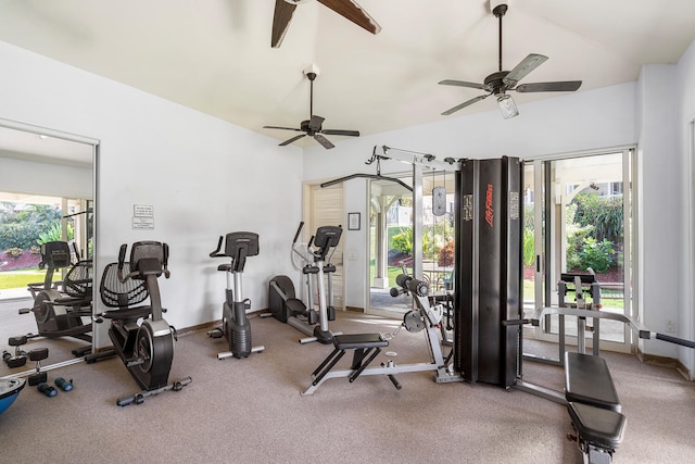 75-5919 Alii Dr Unit U23, Kailua-Kona, HI 96740 - workout area featuring ceiling fan, plenty of natural light, and lofted ceiling