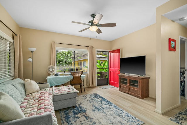 4720 Menehune Rd, Waimea, HI 96796 - living area featuring ceiling fan and wood finished floors