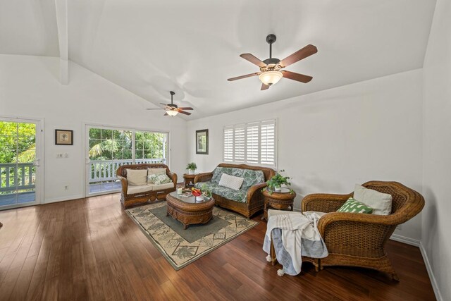 15-1663 Beach Rd, Keaau, HI 96749 - living room featuring ceiling fan, healthy amount of natural light, wood finished floors, and baseboards