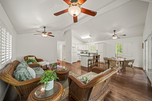 15-1663 Beach Rd, Keaau, HI 96749 - living area with ceiling fan, dark wood-style flooring, and baseboards