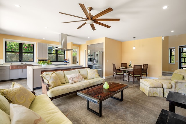 1647 Kelaukia St, Koloa, HI 96756 - living room featuring a ceiling fan, recessed lighting, and baseboards