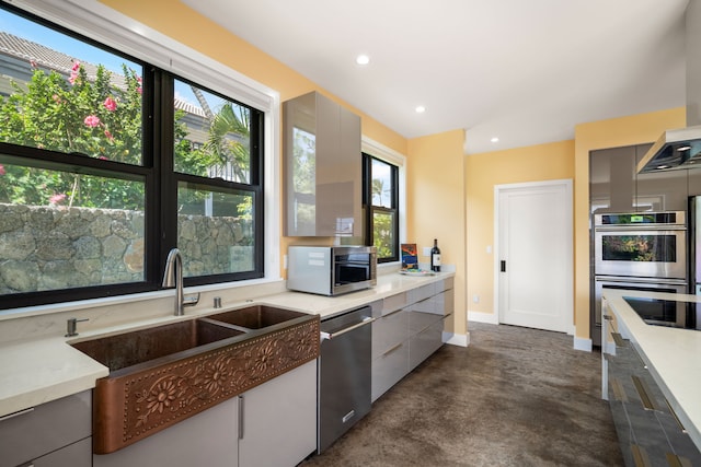 1647 Kelaukia St, Koloa, HI 96756 - kitchen featuring stainless steel appliances, modern cabinets, plenty of natural light, a sink, and recessed lighting