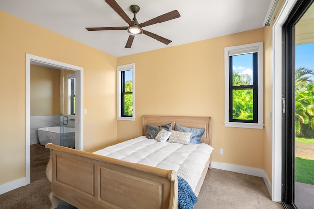 1647 Kelaukia St, Koloa, HI 96756 - carpeted bedroom with multiple windows, baseboards, ceiling fan, and access to exterior