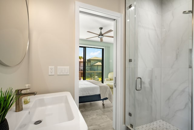 1647 Kelaukia St, Koloa, HI 96756 - ensuite bathroom featuring a sink, a marble finish shower, and ceiling fan
