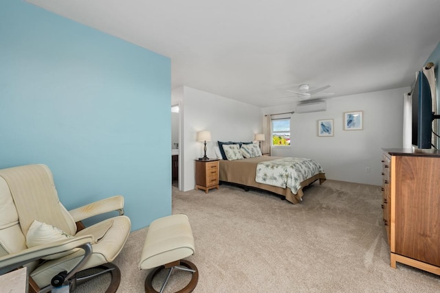 73-3725 Kaimalolo Pl, Kailua-Kona, HI 96740 - bedroom featuring a wall mounted AC, light colored carpet, and ceiling fan
