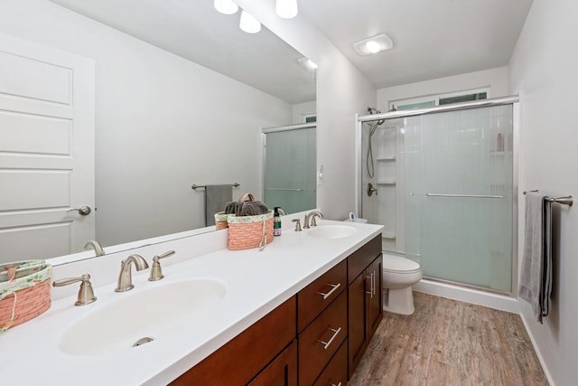 73-3725 Kaimalolo Pl, Kailua-Kona, HI 96740 - full bath with wood finished floors, a shower stall, toilet, and double vanity