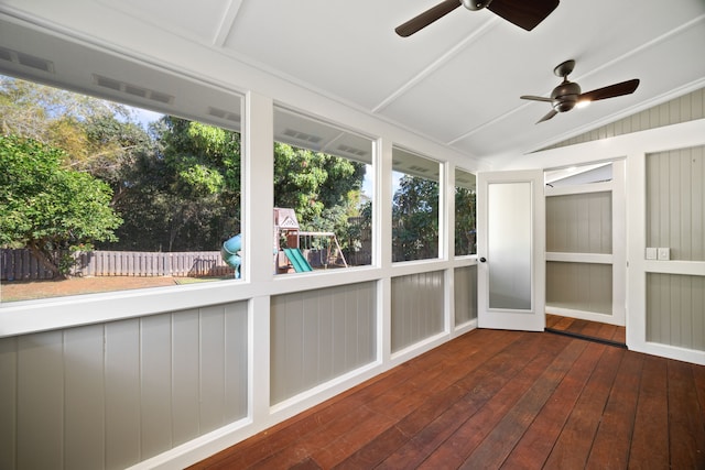 3018 Poipu Rd, Koloa, HI 96756 - unfurnished sunroom featuring lofted ceiling, hardwood / wood-style floors, and a wooden deck