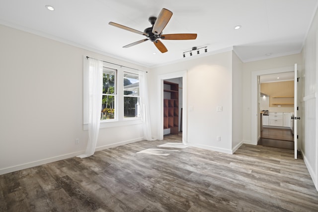 3018 Poipu Rd, Koloa, HI 96756 - unfurnished bedroom featuring ornamental molding, wood finished floors, baseboards, recessed lighting, and a ceiling fan