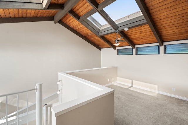 77-301 Noelani Way Unit 36, Kailua-Kona, HI 96740 - stairway with a skylight, wood ceiling, carpet flooring, and baseboards