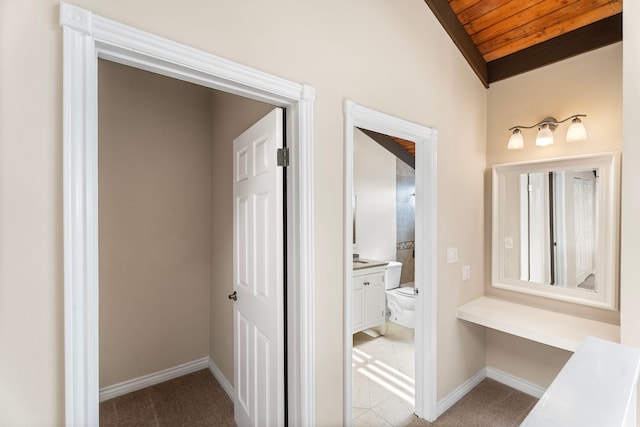 77-301 Noelani Way Unit 36, Kailua-Kona, HI 96740 - bathroom featuring vanity, toilet, wooden ceiling, and baseboards