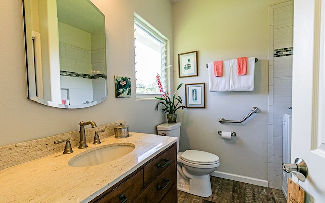 28-387 Kulaimano Rd, Pepeekeo, HI 96783 - full bathroom featuring vanity, wood finished floors, toilet, and a shower