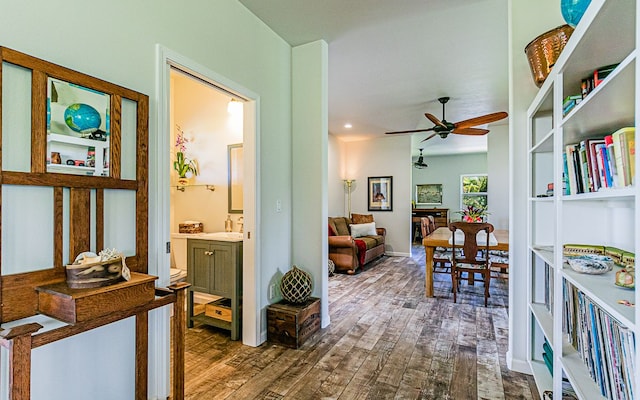 28-387 Kulaimano Rd, Pepeekeo, HI 96783 - living area featuring dark wood-type flooring and a ceiling fan