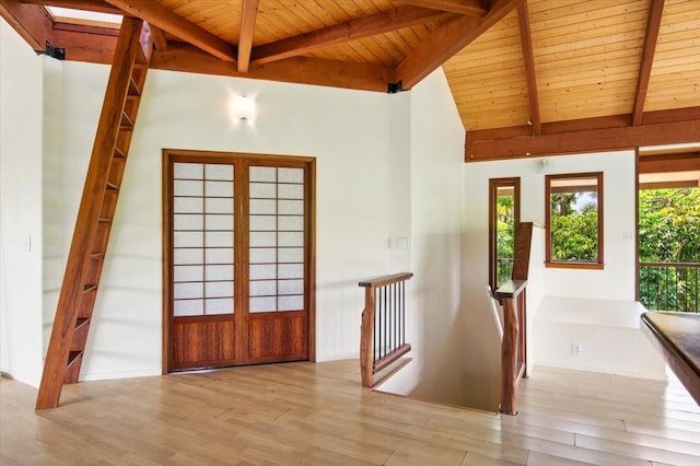 12-7158 Loke Pl, Pahoa, HI 96778 - foyer entrance featuring wooden ceiling with exposed beams and wood finished floors