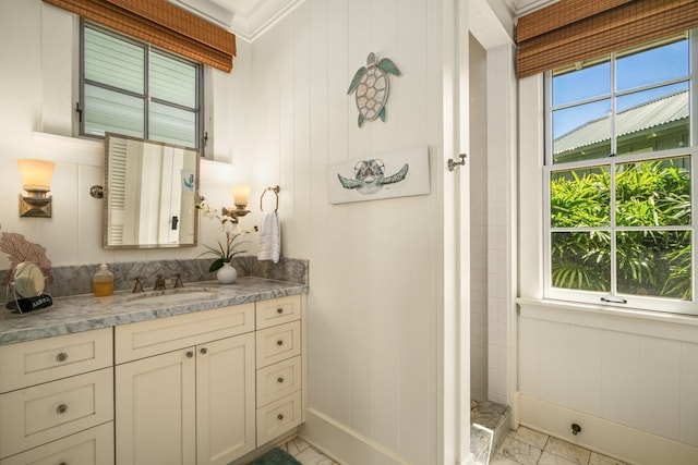 5145 Lau Nahele St, Koloa, HI 96756 - full bathroom featuring marble finish floors, vanity, a shower, and baseboards
