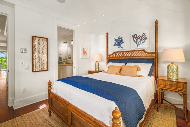 5145 Lau Nahele St, Koloa, HI 96756 - bedroom with ornamental molding, baseboards, wood finished floors, and ensuite bathroom