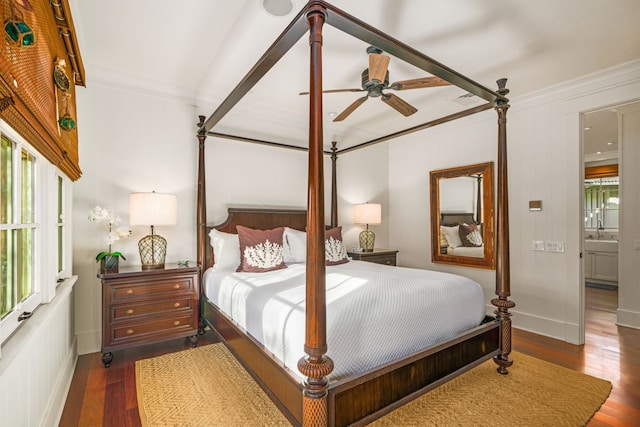 5145 Lau Nahele St, Koloa, HI 96756 - bedroom with wood finished floors, a sink, crown molding, baseboards, and ceiling fan
