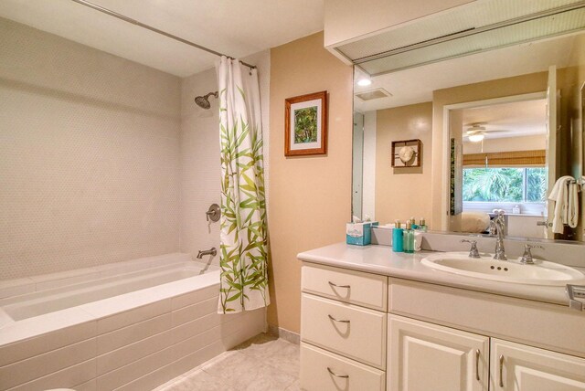 5250 Ka Haku Rd Unit 523, Princeville, HI 96722 - full bathroom with tiled shower / bath, tile patterned floors, and vanity