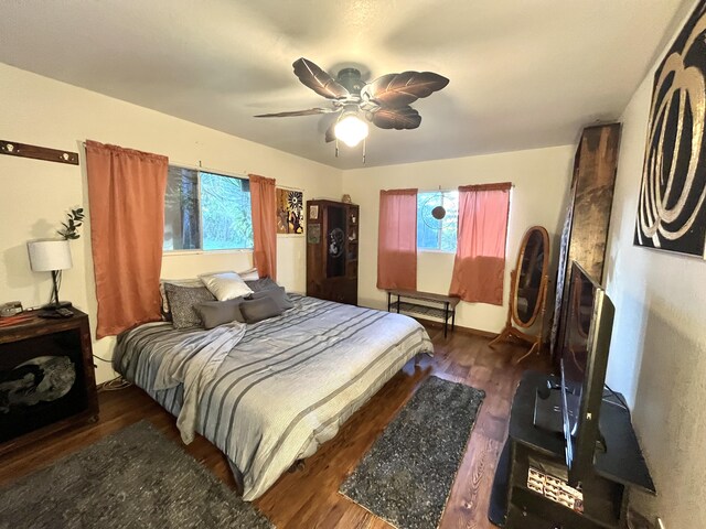 15-1784 30th Ave, Keaau, HI 96749 - bedroom with multiple windows, wood finished floors, and ceiling fan